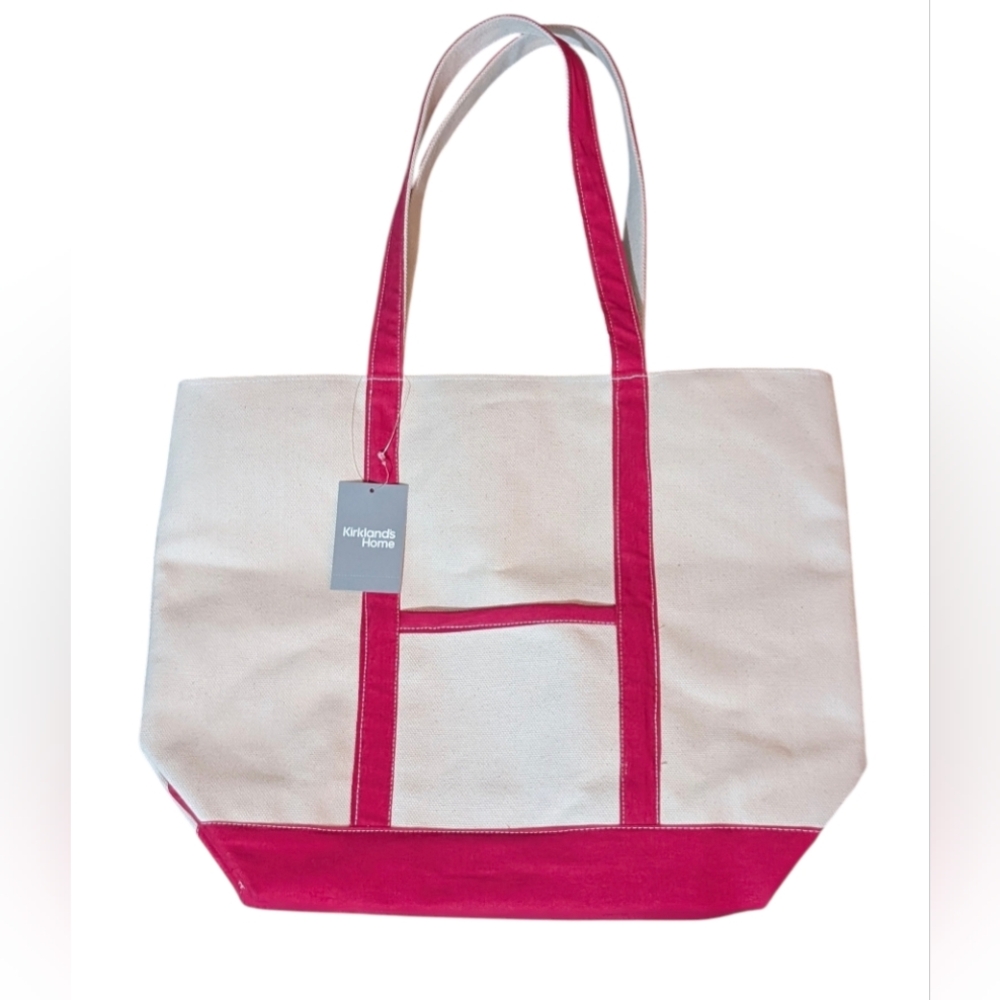 Kirklands 💐Mother’s Day Special💐Cream Canvas Tote with Pink Trim